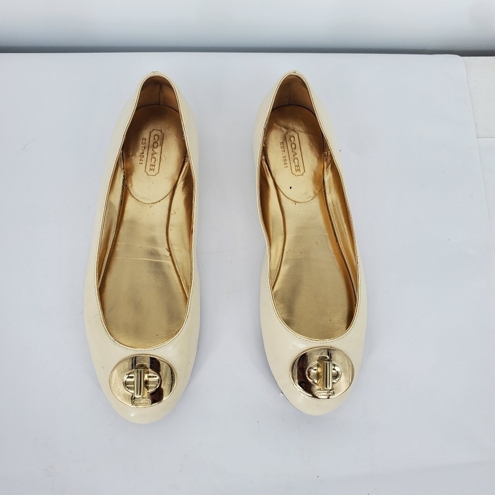 Coach Shoes Women 6B Judyann Patent Leather Flats Q429 White Gold - Picture 6 of 9